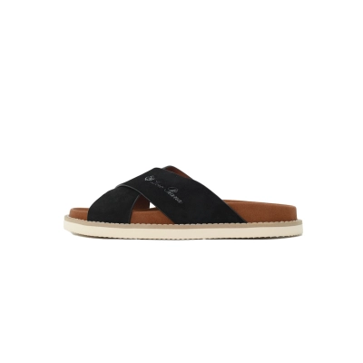 Hermes Flat Cross-strap Flip-flops Slippers LP Black 02