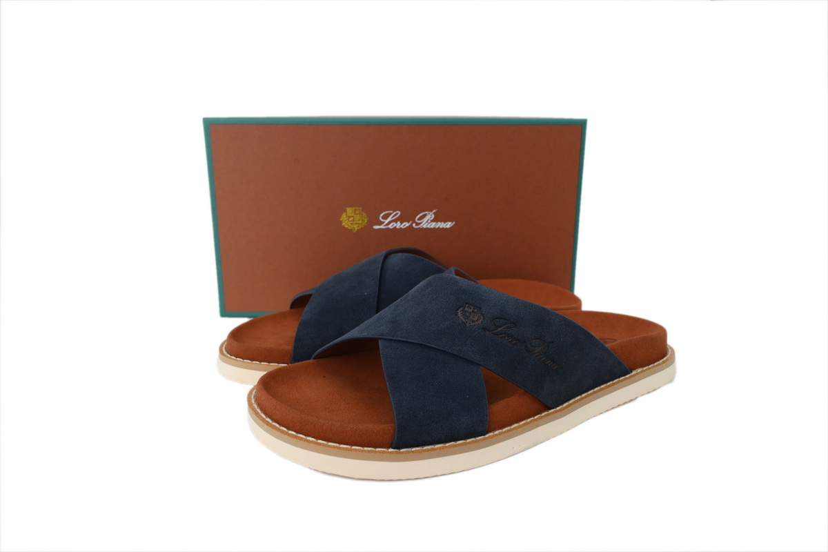 Hermes Flat Cross-strap Flip-flops Slippers LP Blue