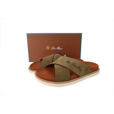 Hermes Flat Cross-strap Flip-flops Slippers LP Khaki 01