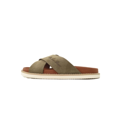 Hermes Flat Cross-strap Flip-flops Slippers LP Khaki 02