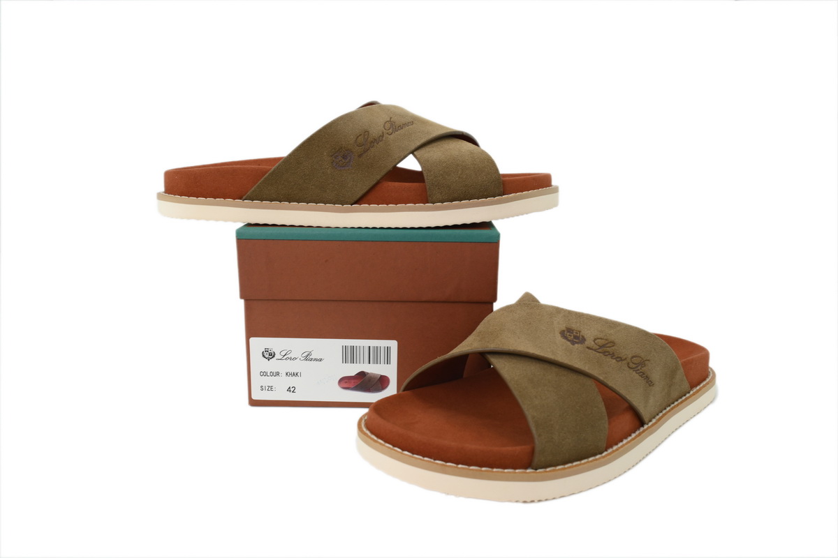 Hermes Flat Cross-strap Flip-flops Slippers LP Khaki