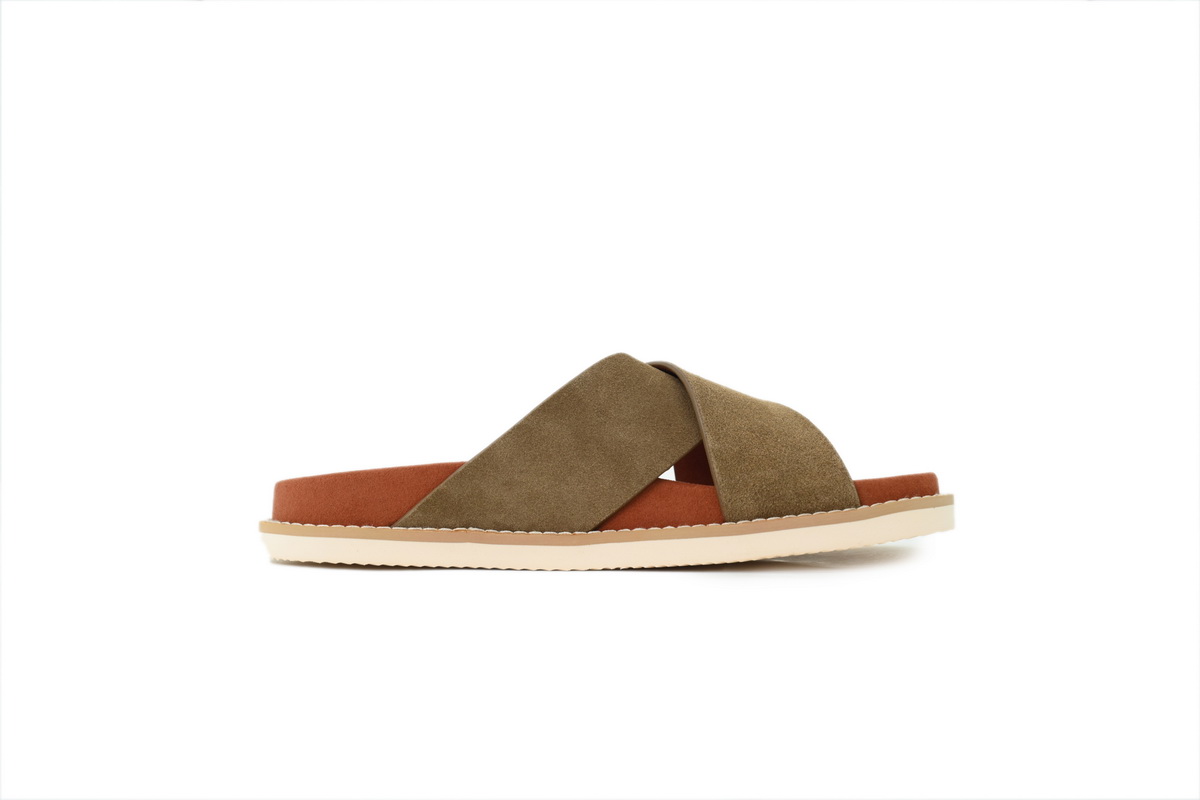 Hermes Flat Cross-strap Flip-flops Slippers LP Khaki