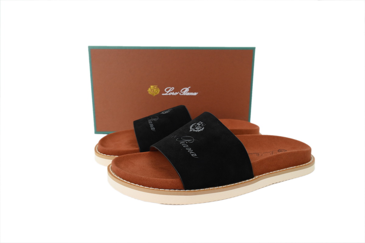 Hermes Flat-fronted Single-row Slippers LP Black
