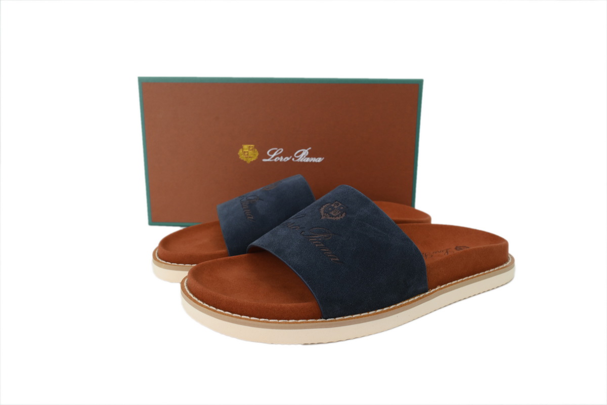 Hermes Flat-fronted Single-row Slippers LP Blue