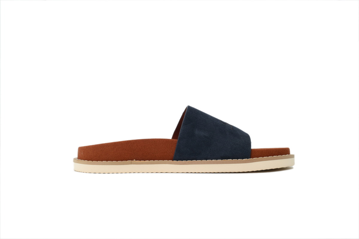 Hermes Flat-fronted Single-row Slippers LP Blue