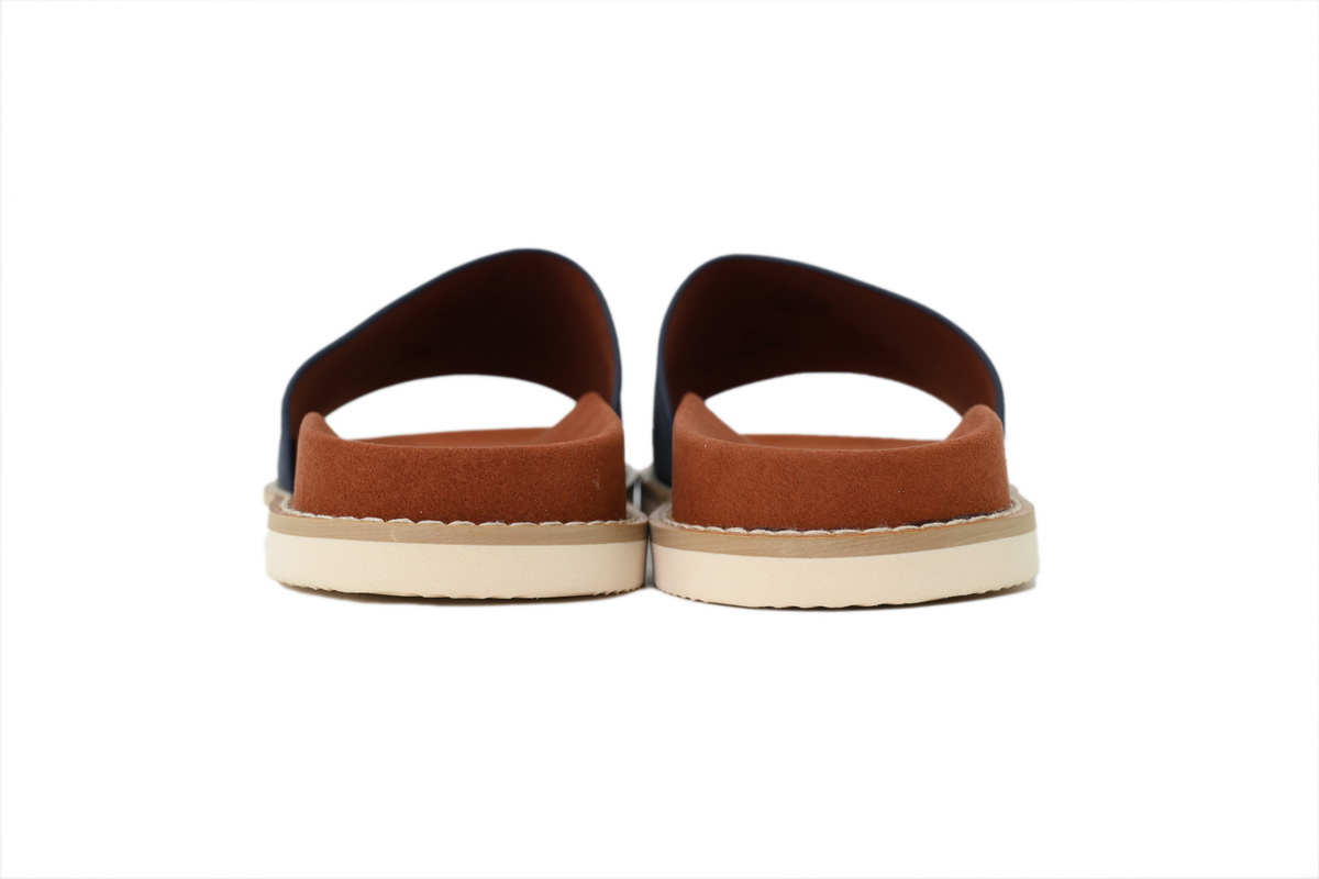 Hermes Flat-fronted Single-row Slippers LP Blue