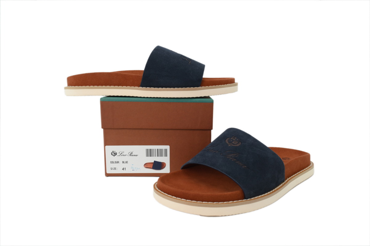 Hermes Flat-fronted Single-row Slippers LP Blue