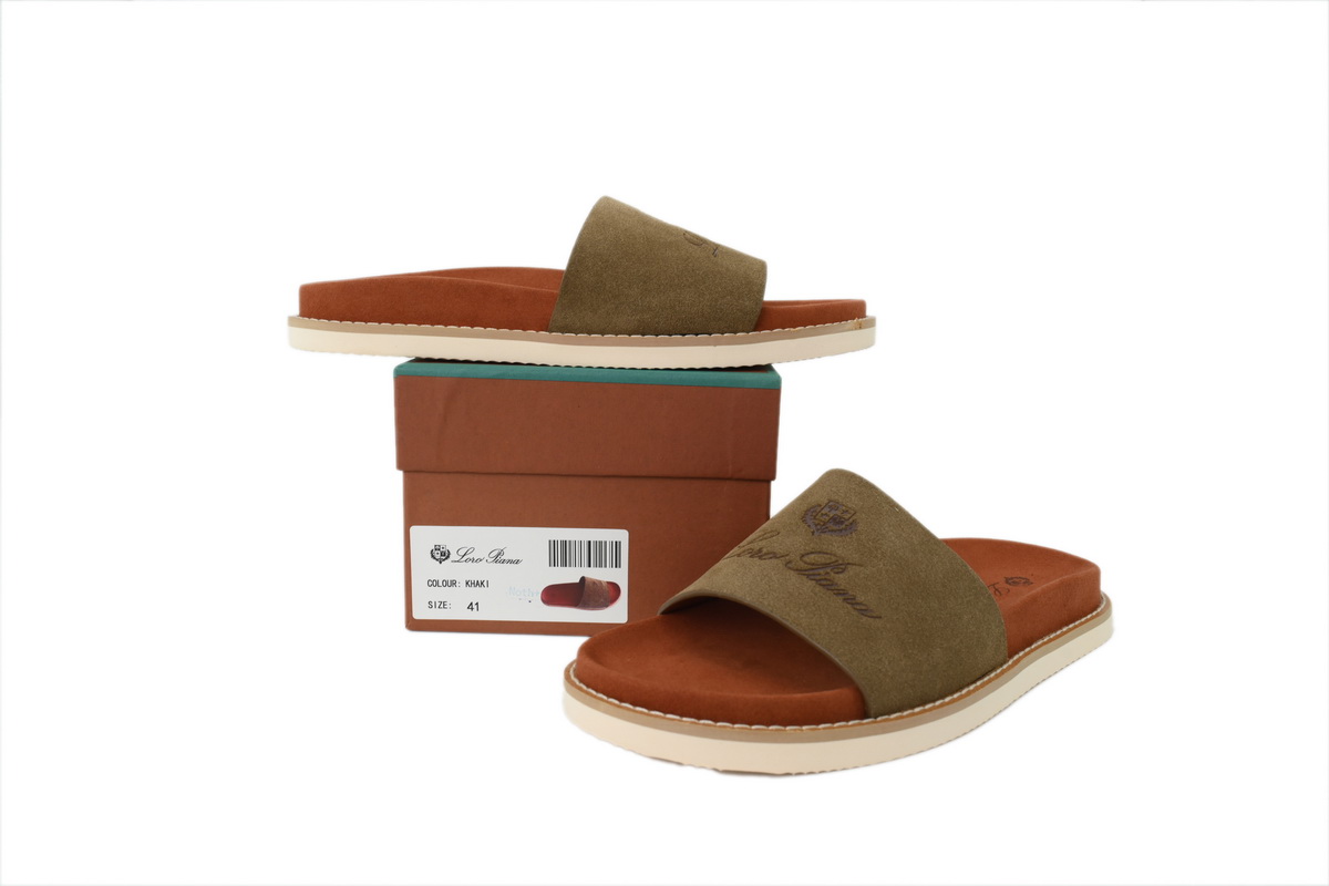 Hermes Flat-fronted Single-row Slippers LP Khaki