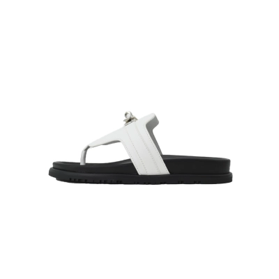 Hermes Flat-fronted Thong sandals Slippers White 02