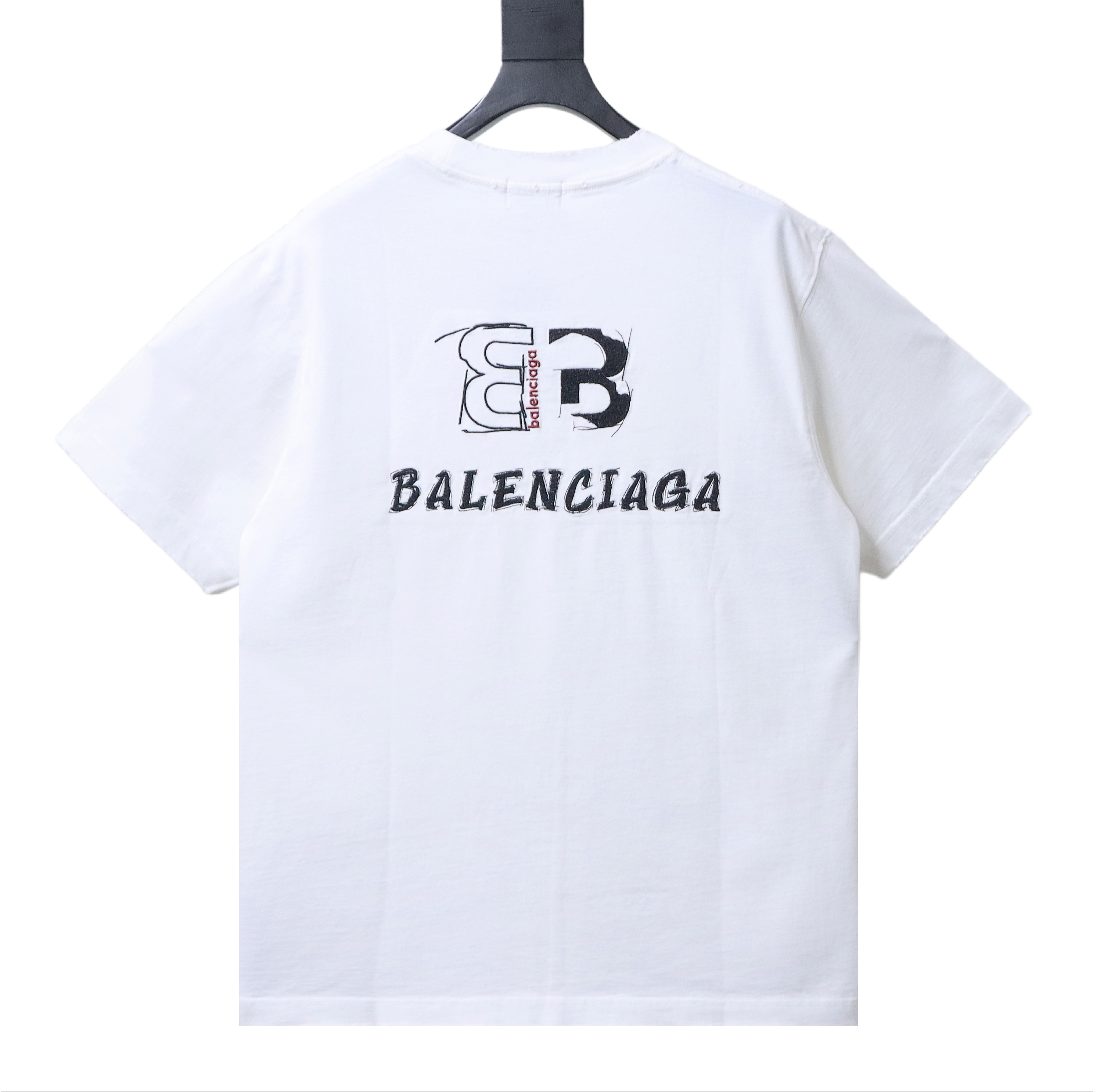 Balenciaga Front Back Double B Embroidered Short-Sleeve T-Shirt