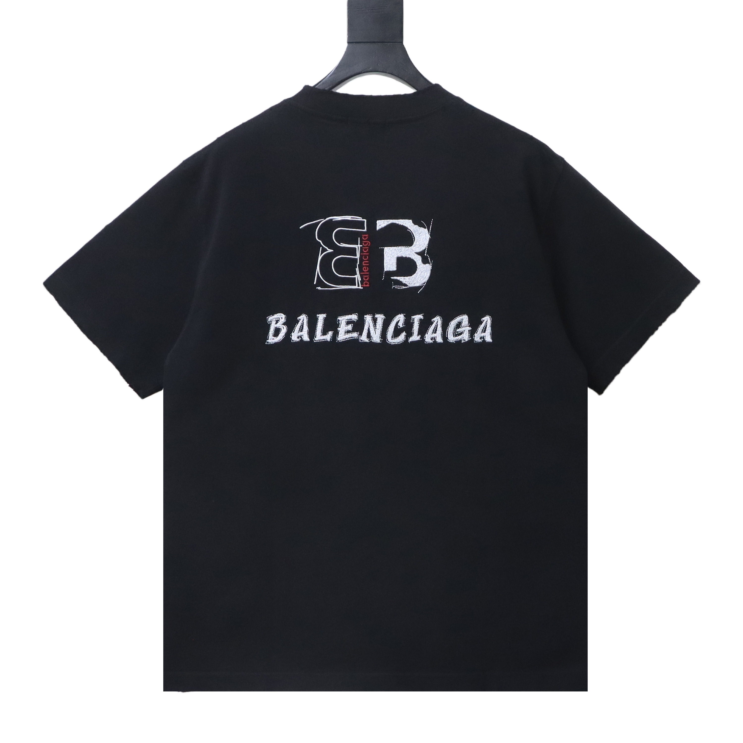 Balenciaga Front Back Double B Embroidered Short-Sleeve T-Shirt