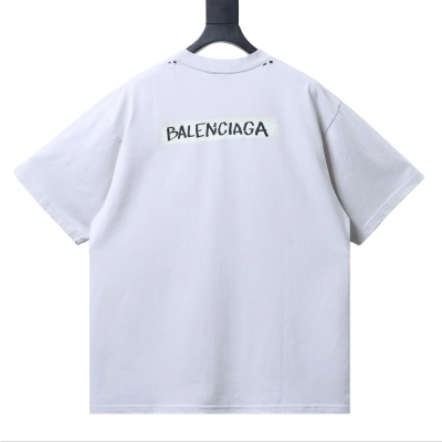 Balenciaga Ink Wash Letter Sticker Short Sleeve T-Shirts 02