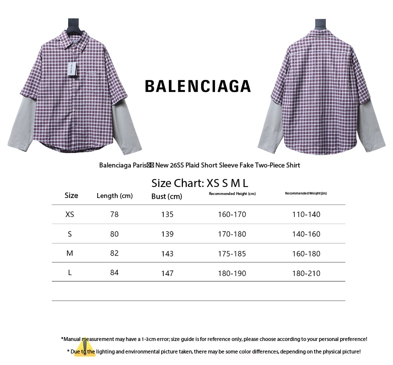 Balenciaga 26SS Checkered Short-Sleeve Fake Two-Piece Shirt