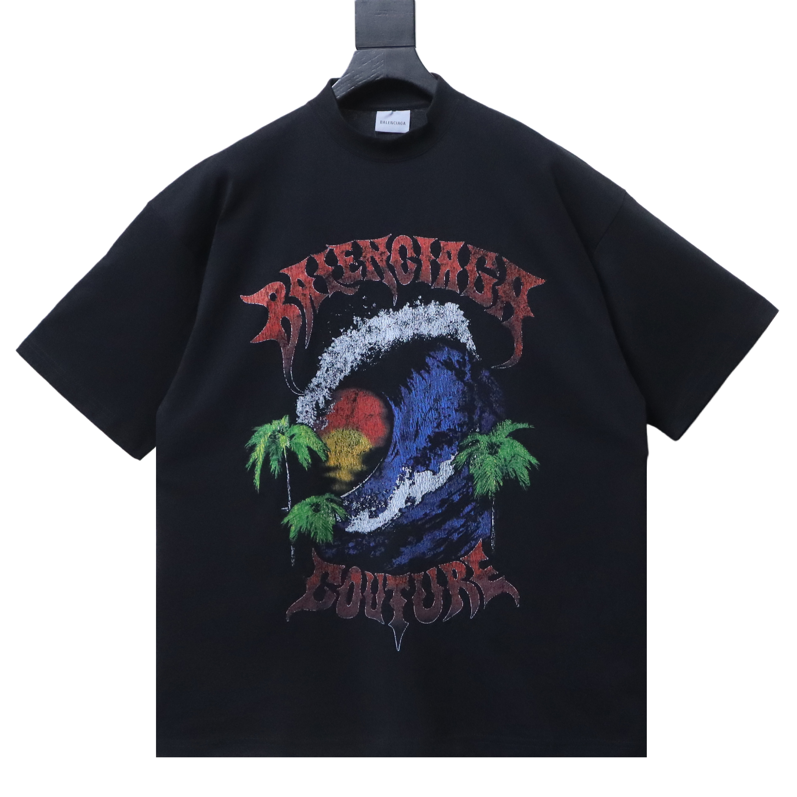 Balenciaga 26SS Coconut Tree Wave Print Short-Sleeve T-Shirt