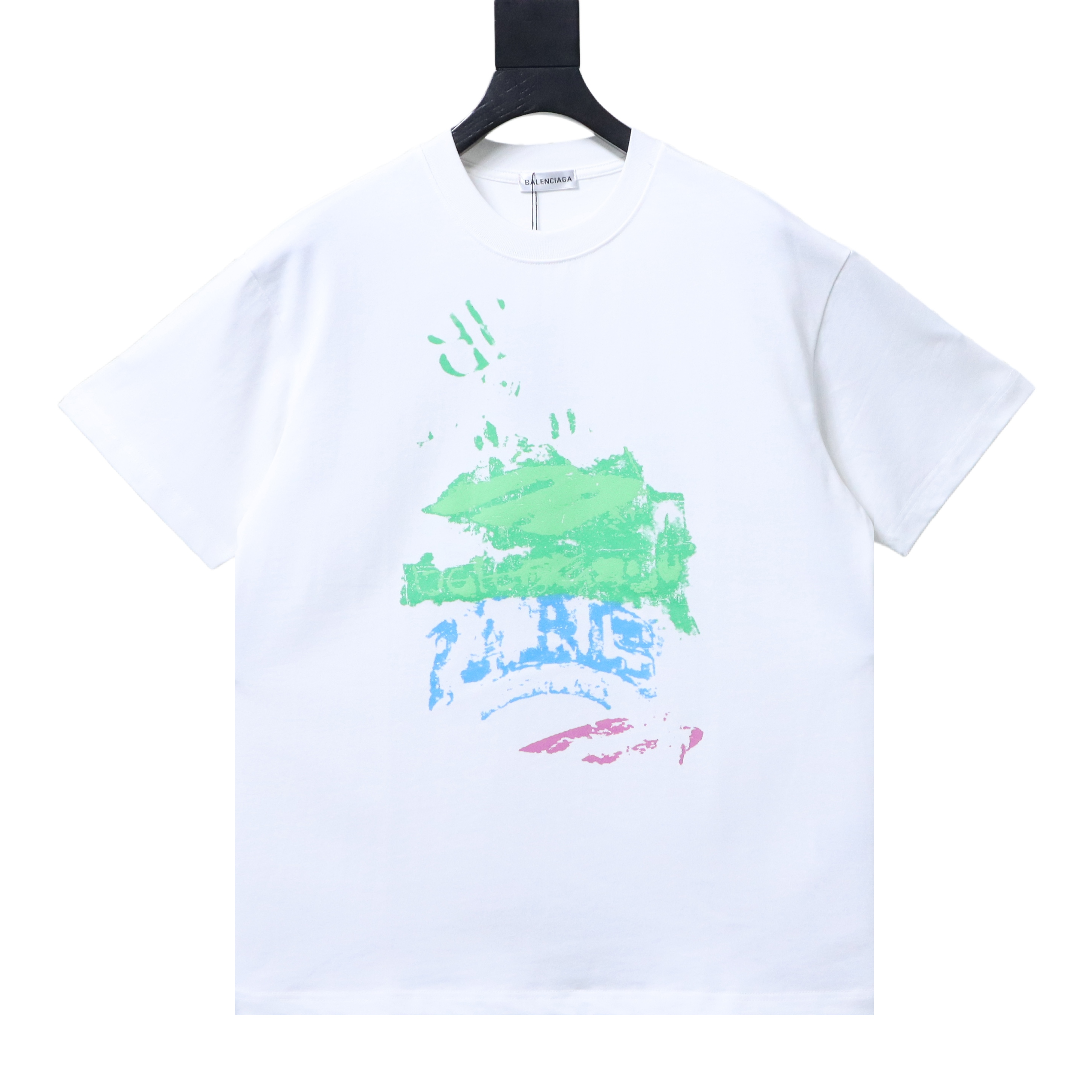 Balenciaga Color-block Spray-painted Graffiti Short-sleeve T-Shirt