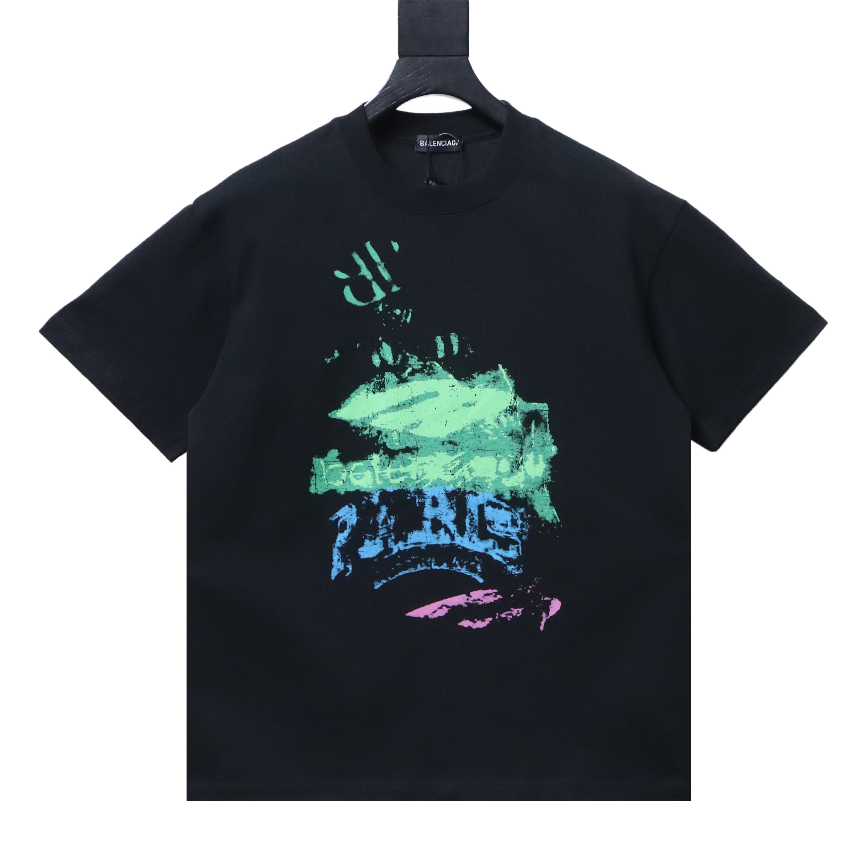 Balenciaga Color-block Spray-painted Graffiti Short-sleeve T-Shirt