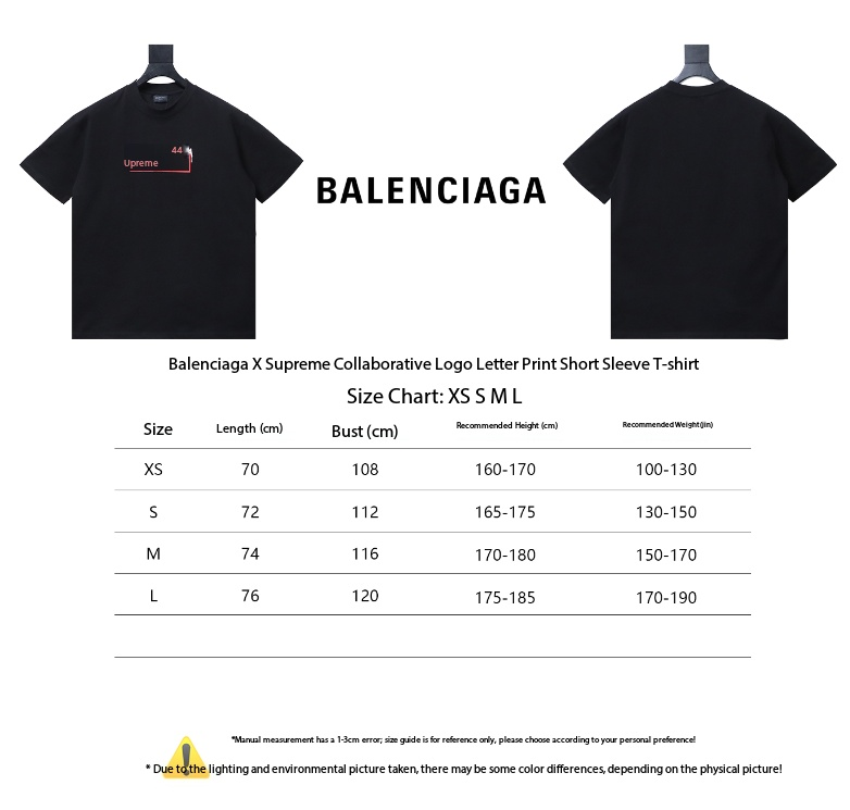 Balenciaga X Supreme Logo Letter Print Short-Sleeve T-Shirt
