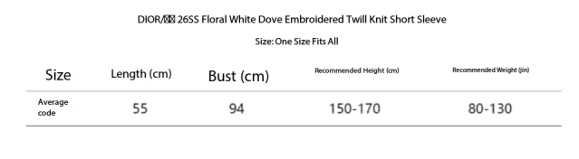 Dior 26SS Flower White Dove Embroidered Twisted Knit Short Sleeve T-Shirt