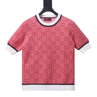Gucci full-print GG embroidery letter short-sleeve sweater 01
