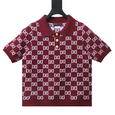 Gucci full-print jacquard polo short-sleeve knitted sweater 01