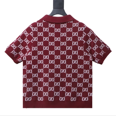Gucci full-print jacquard polo short-sleeve knitted sweater 02
