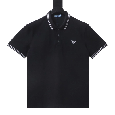 Prada logo small label embroidered short-sleeve polo shirt 01