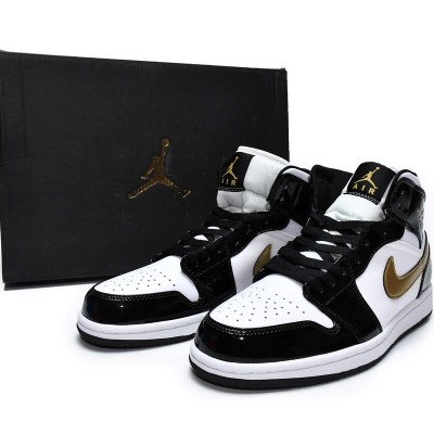 Air Jordan 1 Mid 'Patent Black White Gold'