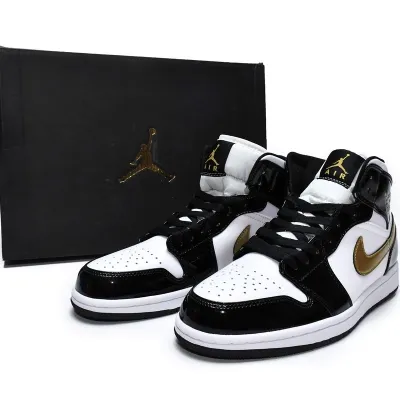 Air Jordan 1 Mid 'Patent Black White Gold'