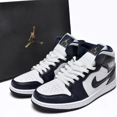 Air Jordan 1 Mid 'White Metallic Gold Obsidian'