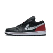 Jordan 1 Low Brushstroke Swoosh Black (Cheap Sneakers)