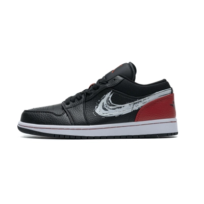 Jordan 1 Low Brushstroke Swoosh Black (Cheap Sneakers)