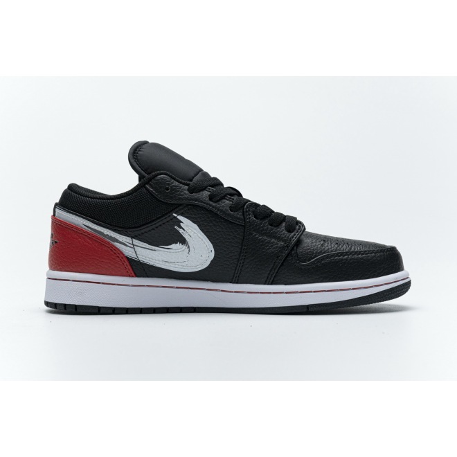 Jordan 1 Low Brushstroke Swoosh Black (Cheap Sneakers)