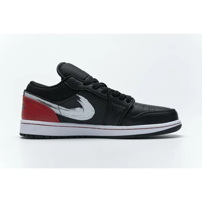 Jordan 1 Low Brushstroke Swoosh Black (Cheap Sneakers)