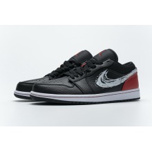 Jordan 1 Low Brushstroke Swoosh Black (Cheap Sneakers)