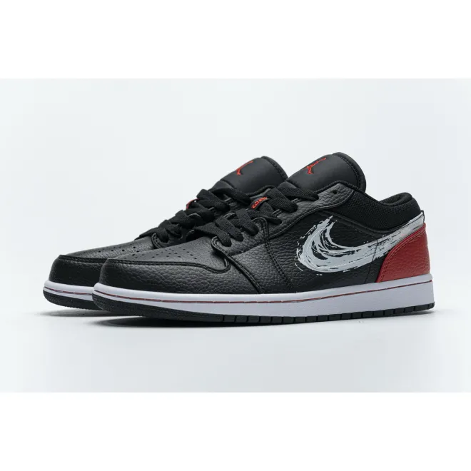 Jordan 1 Low Brushstroke Swoosh Black (Cheap Sneakers)