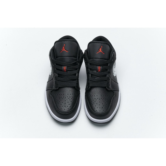 Jordan 1 Low Brushstroke Swoosh Black (Cheap Sneakers)