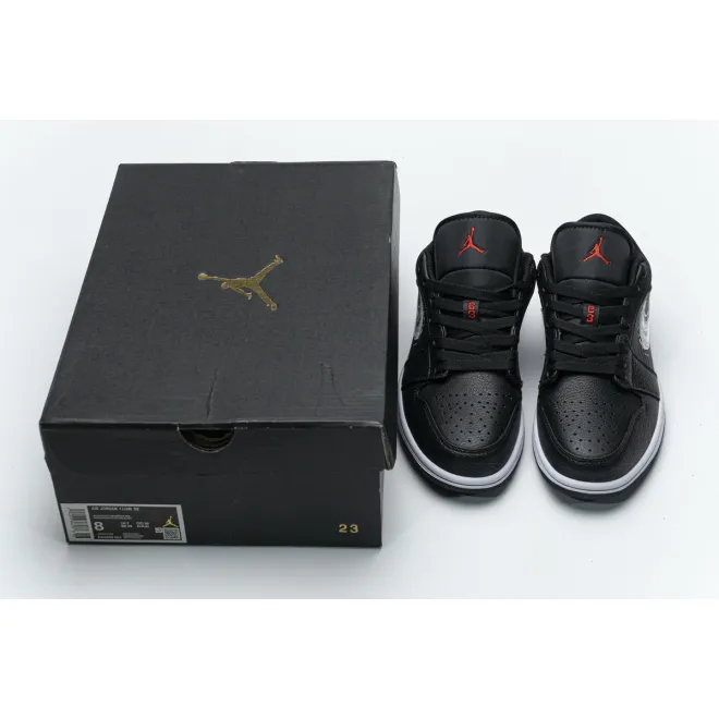 Jordan 1 Low Brushstroke Swoosh Black (Cheap Sneakers)