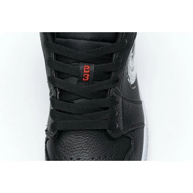 Jordan 1 Low Brushstroke Swoosh Black (Cheap Sneakers)