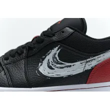 Jordan 1 Low Brushstroke Swoosh Black (Cheap Sneakers)