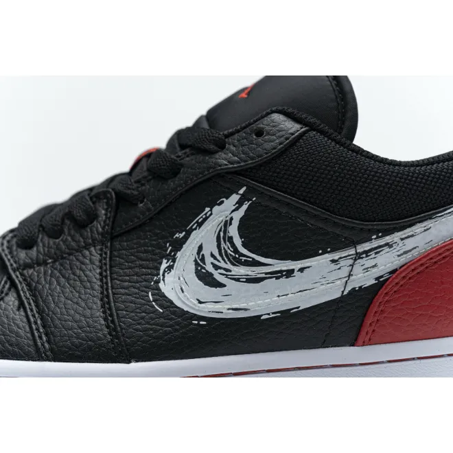 Jordan 1 Low Brushstroke Swoosh Black (Cheap Sneakers)
