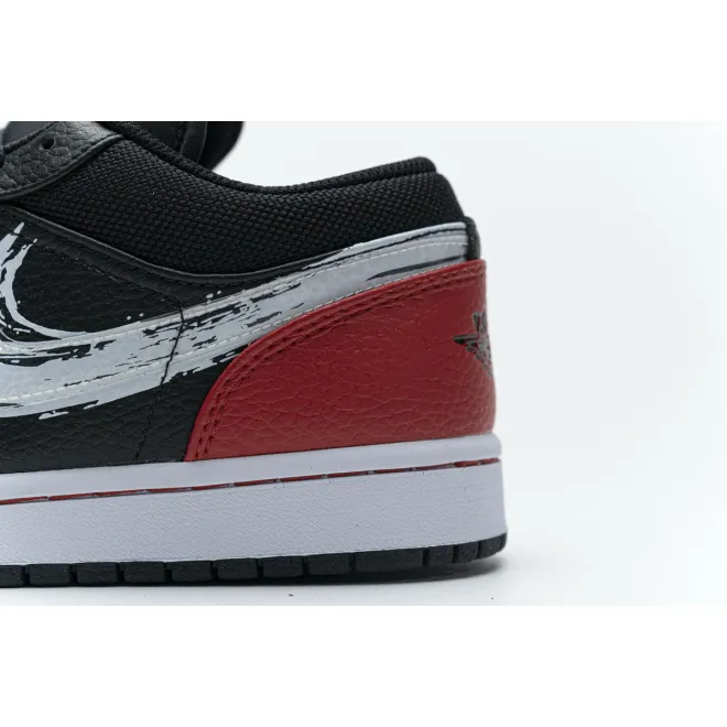 Jordan 1 Low Brushstroke Swoosh Black (Cheap Sneakers)