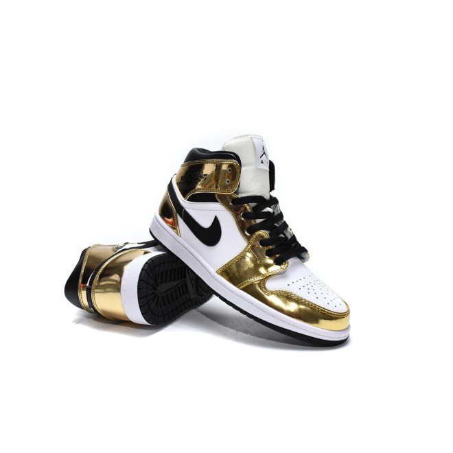 Jordan 1 Mid Metallic Gold Black White (GS) (Mid Quality)