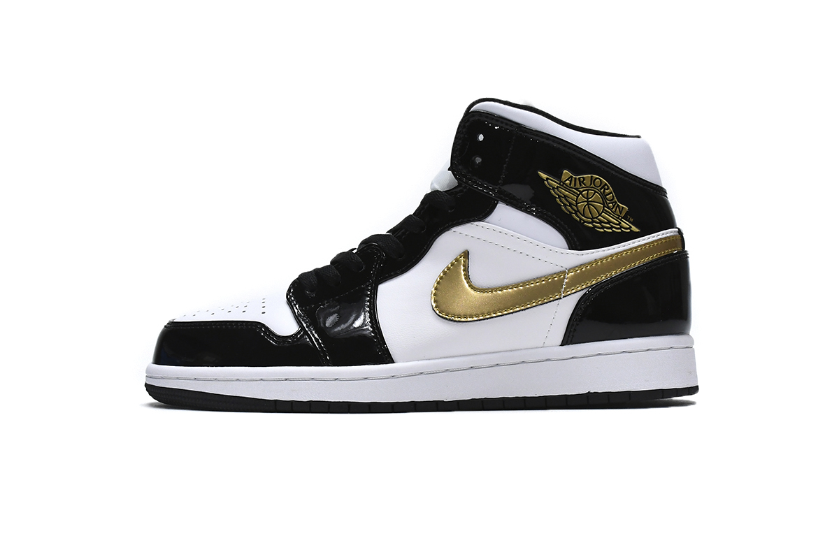 Jordan 1 Mid Patent Black White Gold (Mid Quality)