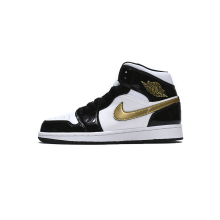 Jordan 1 Mid Patent Black White Gold (Mid Quality)