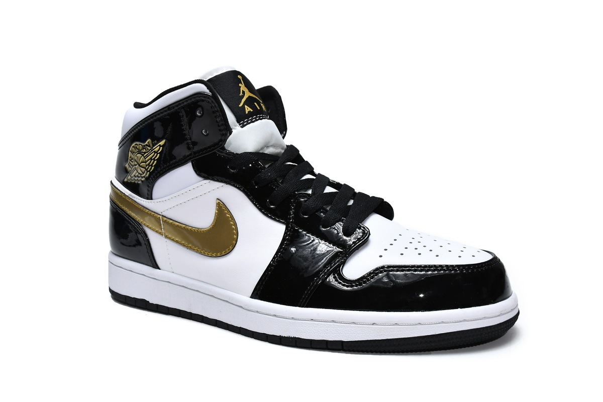 Jordan 1 Mid Patent Black White Gold (Mid Quality)