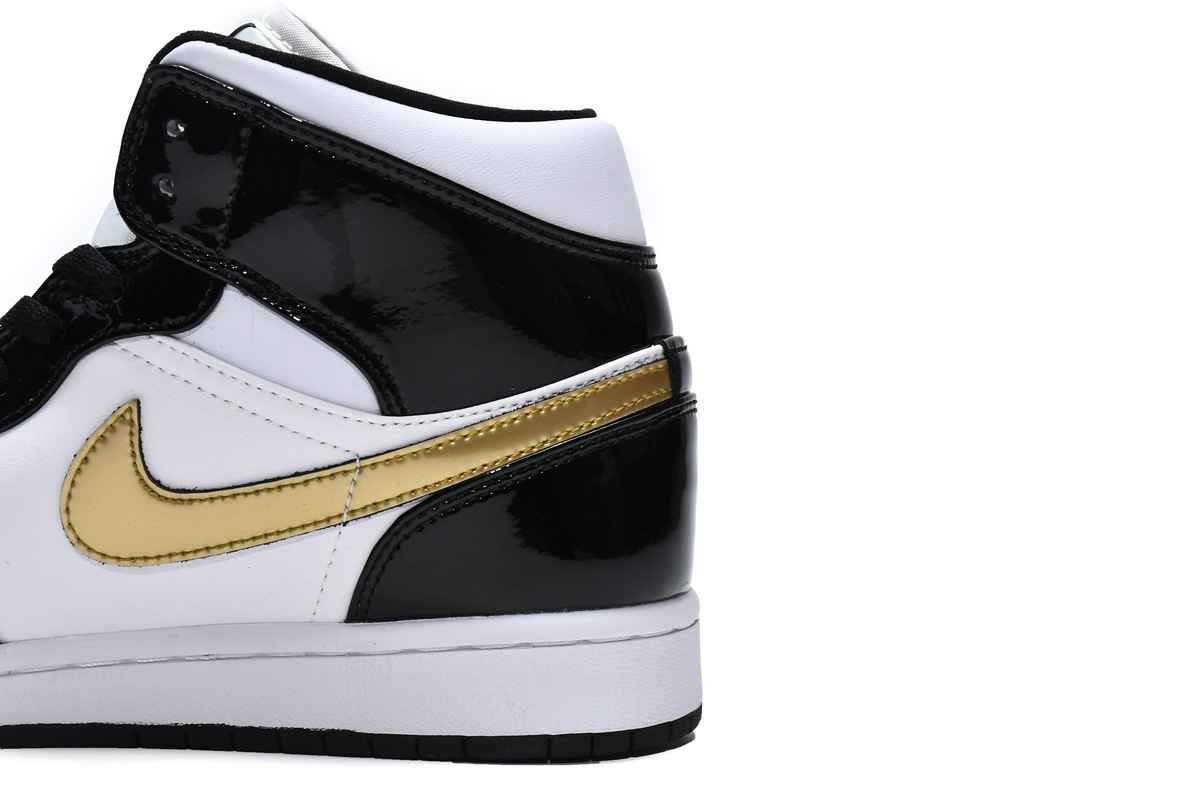 Jordan 1 Mid Patent Black White Gold (Mid Quality)