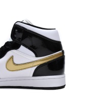 Jordan 1 Mid Patent Black White Gold (Mid Quality)