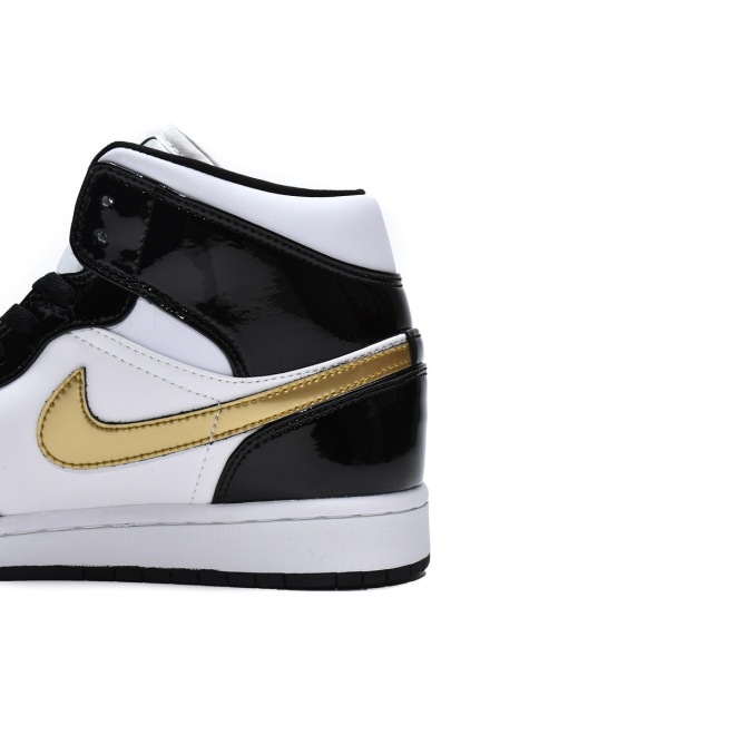Jordan 1 Mid Patent Black White Gold (Mid Quality)