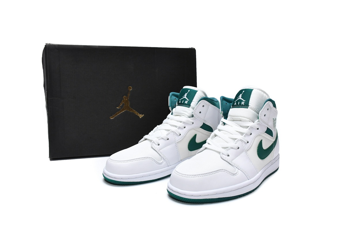 Jordan 1 Mid White Mystic Green (Mid Quality)