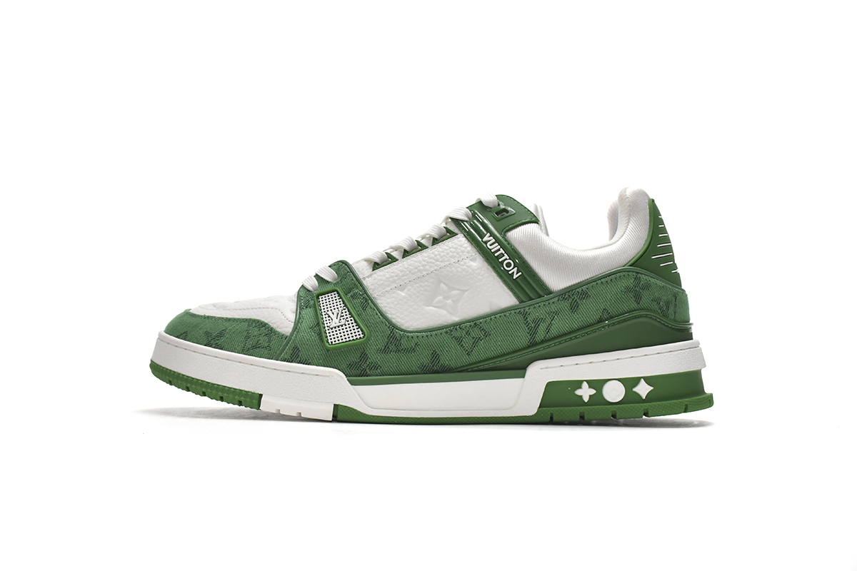 Louis Vuitton Trainer Green Monogram Denim White (Top Quality)